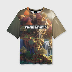 Футболка оверсайз женская Minecraft logo горы и реки, цвет: 3D-принт
