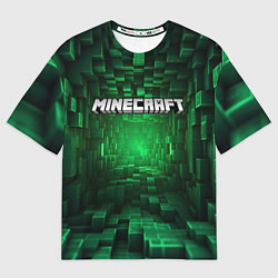 Футболка оверсайз женская Minecraft logo зеленые плитки, цвет: 3D-принт