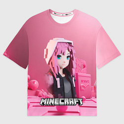 Футболка оверсайз женская Minecraft девушка в розовом, цвет: 3D-принт