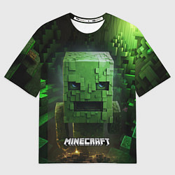 Футболка оверсайз женская Minecraft зеленый персонаж в пещере, цвет: 3D-принт