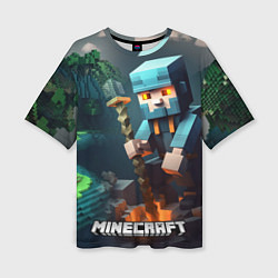 Футболка оверсайз женская Minecraft персонаж у костра, цвет: 3D-принт