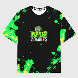 Женская футболка оверсайз Plants vs Zombies зелёная текстура