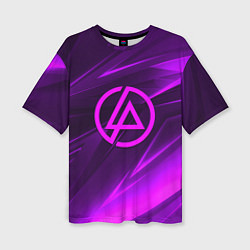 Женская футболка оверсайз Linkin park neon stripes logo