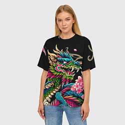 Футболка оверсайз женская Irezumi - Japanese dragon ai art, цвет: 3D-принт — фото 2