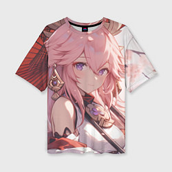 Футболка оверсайз женская Genshin Impact Яэ Miko smile, цвет: 3D-принт