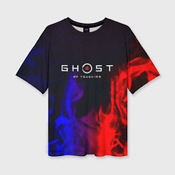 Женская футболка оверсайз Ghost of Tsushima неоновый огонь