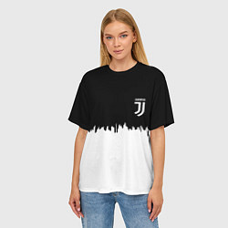 Футболка оверсайз женская Juventus белый огонь текстура, цвет: 3D-принт — фото 2