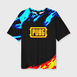 Женская футболка оверсайз PUBG краски огонь и лёд