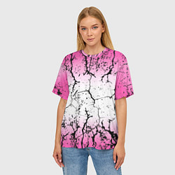 Футболка оверсайз женская Текстура чёрных трещин на розовом переливе, цвет: 3D-принт — фото 2