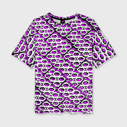 Футболка оверсайз женская Фиолетово-белый узор на чёрном фоне, цвет: 3D-принт