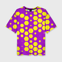 Футболка оверсайз женская Желтые соты на фиолетовом фоне, цвет: 3D-принт