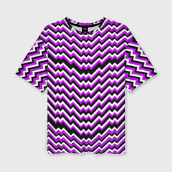 Женская футболка оверсайз Фиолетовые и белые ломаные линии