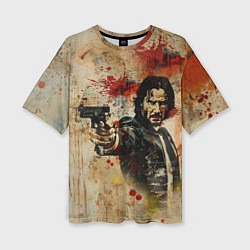 Женская футболка оверсайз Джон Уик с пистолетом в стиле гранж