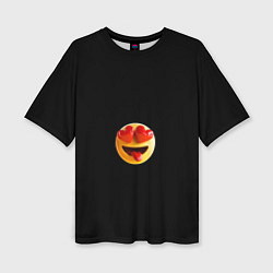 Женская футболка оверсайз Объемный влюблённый смайл улыбка с языком черном