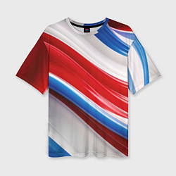 Футболка оверсайз женская Объемные волны абстракции красно-сине-белые, цвет: 3D-принт