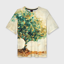 Женская футболка оверсайз Многоугольное дерево с листьями