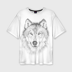 Женская футболка оверсайз Нарисованный волк зубами щёлк