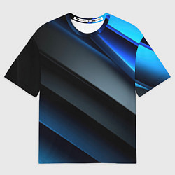 Женская футболка оверсайз Темная синяя стильная абстракция на черном фоне