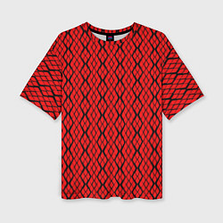 Женская футболка оверсайз Ярко-красный с чёрными линиями