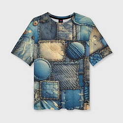 Футболка оверсайз женская Denim patchwork - ai art, цвет: 3D-принт