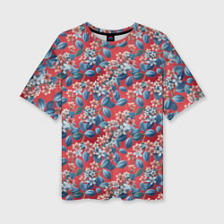 Женская футболка оверсайз Сирень на красном фоне