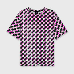 Женская футболка оверсайз Чёрно-розовые ячейки