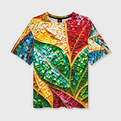 Женская футболка оверсайз Яркая мозаика с разноцветным абстрактным узором и