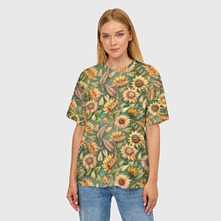 Футболка оверсайз женская Желтые подсолнухи и пшеница, цвет: 3D-принт — фото 2