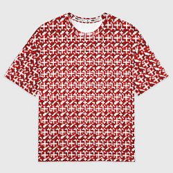 Женская футболка оверсайз Белые плюсики на красном фоне