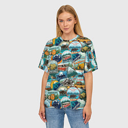 Футболка оверсайз женская Adventure stickers, цвет: 3D-принт — фото 2