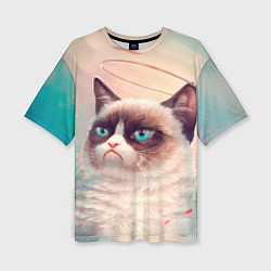 Футболка оверсайз женская Мемный кот Grumpy Cat с нимбом, цвет: 3D-принт