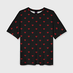 Женская футболка оверсайз Чёрный в красные маленькие сердечки