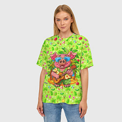 Футболка оверсайз женская Свинка с гитарой жаркое лето, цвет: 3D-принт — фото 2