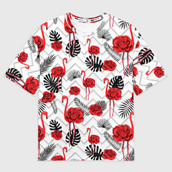 Футболка оверсайз женская Фламинго с розой, цвет: 3D-принт