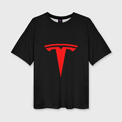 Футболка оверсайз женская Tesla red logo, цвет: 3D-принт
