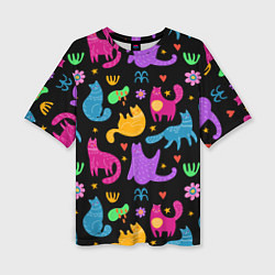 Женская футболка оверсайз Паттерн разноцветных котиков