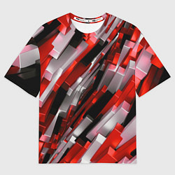 Женская футболка оверсайз Черно-красно-белые наклонные блоки