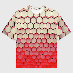 Женская футболка оверсайз Гексагональные блоки с красной подсветкой