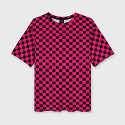 Женская футболка оверсайз Паттерн розовый клетка