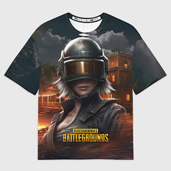 Футболка оверсайз женская PUBG девушка в шлеме, цвет: 3D-принт