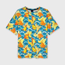 Женская футболка оверсайз Разноцветные золотые рыбки