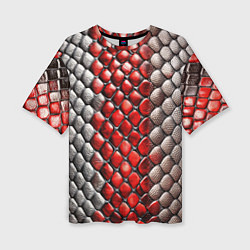 Женская футболка оверсайз Змеиная объемная текстурная красная шкура