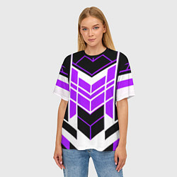 Футболка оверсайз женская Purple and black stripes on a white background, цвет: 3D-принт — фото 2