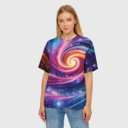 Футболка оверсайз женская Космическая галактическая спираль - неоновое свече, цвет: 3D-принт — фото 2