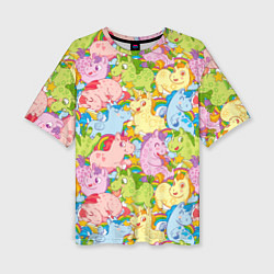 Женская футболка оверсайз Разноцветные единороги