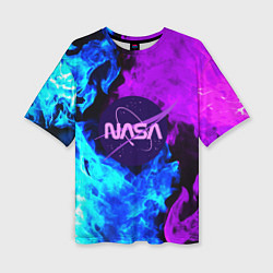 Женская футболка оверсайз NASA neon flame