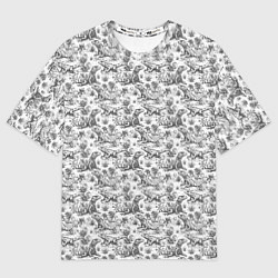Футболка оверсайз женская Черно белый узор с ящерицами - паттерн, цвет: 3D-принт
