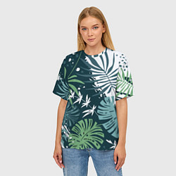 Футболка оверсайз женская Листья тропических джунглей абстракция, цвет: 3D-принт — фото 2