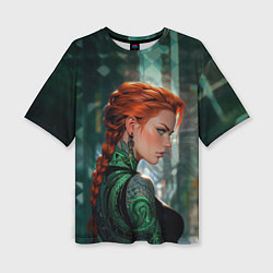 Футболка оверсайз женская Рыжая девушка с неоновыми татуировками, цвет: 3D-принт