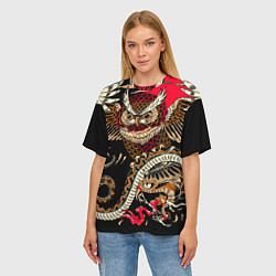 Футболка оверсайз женская Сова и змея - японский стиль, цвет: 3D-принт — фото 2